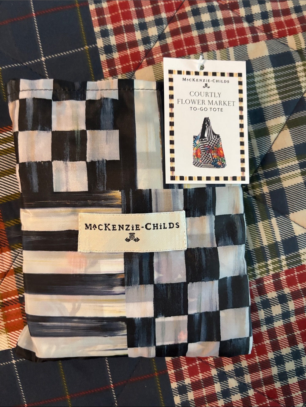 MacKenzie-Childs Black and White courtly flower market Tote